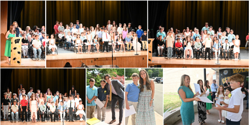 collage of photos of students standing on stage receiving certificates